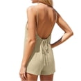 thumbnail image 3 of Women's Spaghetti Strap Scoop Neck Backless Romper Loose Casual Summer Outfit with Pockets, 3 of 5