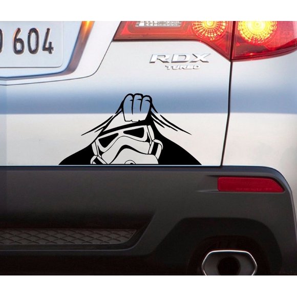 Stormtrooper Peeking Calcomanía De Vinilo Para Auto, Coche, Camión, Pared, Portátil | Negro | 4"" De Ancho