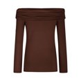 thumbnail image 5 of TKLPEHG Long Sleeve Shirts for Women Crew Neck Slim Off Shoulder Top Casual Fashion Solid Color Fall Tops Comfy Lightweight Pullover (Coffee,XL), 5 of 8