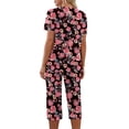 thumbnail image 4 of Womens Pajamas Sets Short Sleeve V Neck Top with Capri Pants with Pockets Casual Sleepwear Two Piece Summer Sets S-XXL, 4 of 8