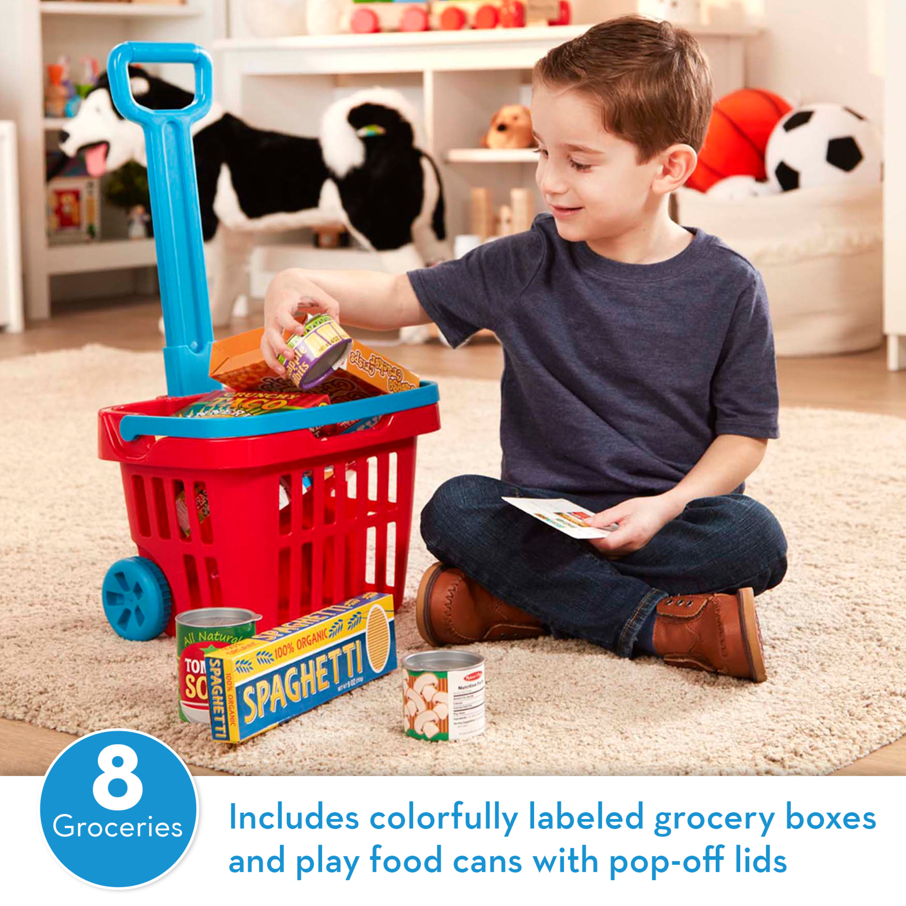 Melissa & Doug Fill and Roll Grocery Basket Play Set With Play Food Boxes and Cans (11 pcs) - image 3 of 10