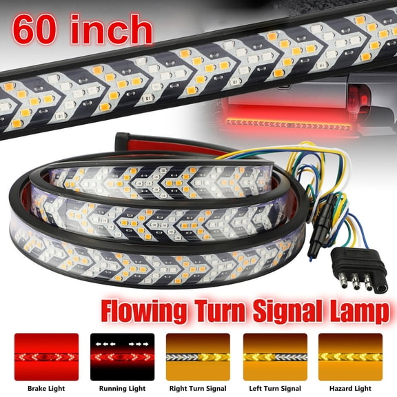 60" LED Tailgate Light Bar 5 Function Triple Row Truck Strip Brake Reverse Turn Signal Running Light 12V Waterproof Flexible Strip for Pickup SUV Trailer RV Rear Safety Light