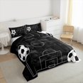thumbnail image 3 of Homewish Black White Football Full Size Comforter Sets for Kids, Cartoon Soccer Lover Bedding Comforter Set, Sports Theme Reversible Bedding Sets, Breathable Home Decor, 3pcs, 3 of 8