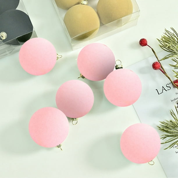 6-Piece Flocked Velvet Christmas Ornaments 2.4-Inch Hanging Balls for Holiday Tree and Home Decor