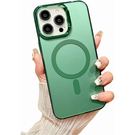 Designed for iPhone Case,Luxury Electroplated Crystal Matte Skin Touch[Compatible with Magsafe] Shockproof Protective Cover Phone Case (iPhone 15,Green)