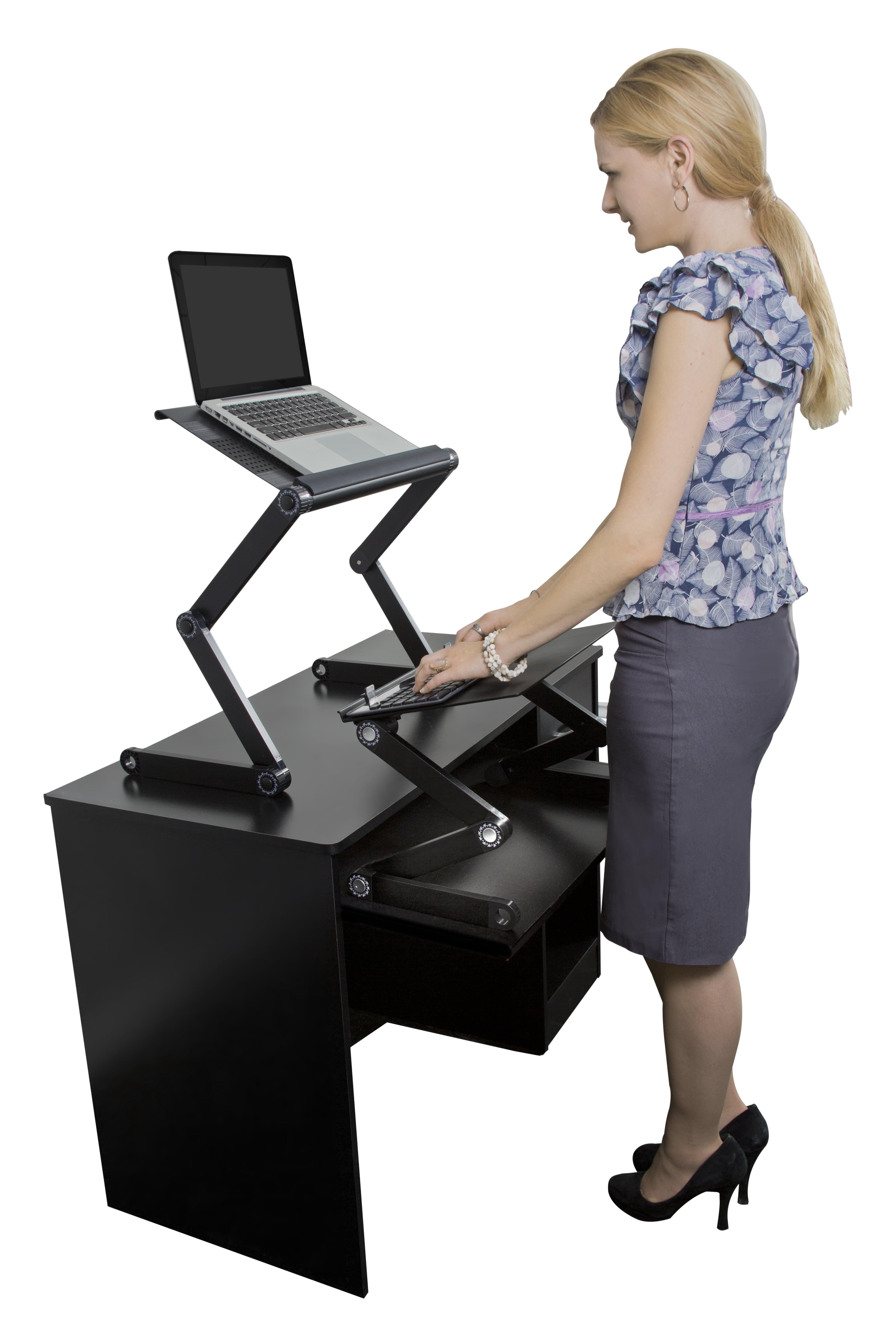 Adjustable Standing Desk Converter – Dual Aluminum Laptop & Keyboard Riser with Independent Height and Tilt