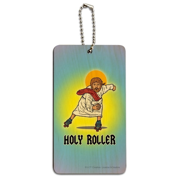Holy Roller Jesus Roller Skating Funny Humor Wood Luggage Card Suitcase Carry-On ID Tag
