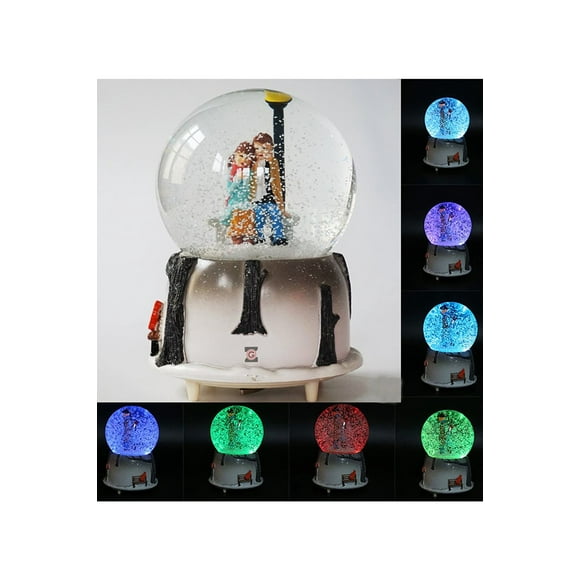 Sitting Couple Endless Love Winter Tales Snowflake Automatic Spray Lightened Musical Snow Globe