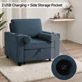 thumbnail image 4 of 3-in-1 Sleeper Chair Pull Out Sofa Bed, Convertible Reclining Seat Upholstered Armchair, Adjustable Backrest Recliner Chair with Side Pockets, Cup Holder & USB Ports - Navy, 4 of 7