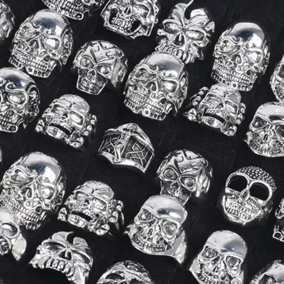 HOOUN 50x Wholesale Mix Big Skull Biker Rings Gold Plated Bohemian Punk Silver Rings