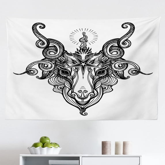Pentacle Tapestry, Continuous Pattern of Hand Drawn Pentagram Star in Circle, Fabric Wall Hanging Decor for Bedroom Living Room Dorm, 2 Sizes, Charcoal Grey and White, by Ambesonne