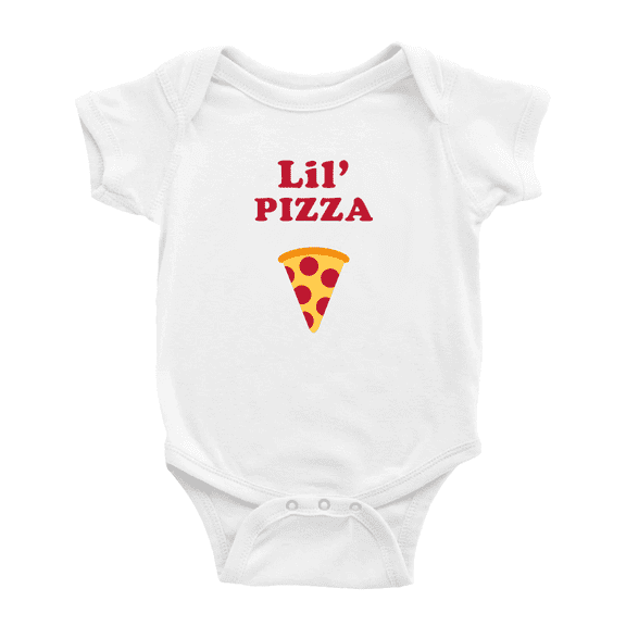 Cute Baby Bodysuit Lil' Pizza Food Funny Boy & Gril Romper (White, 6-12 Months)