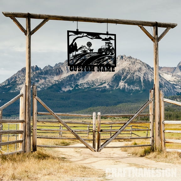 Craftnamesign Custom Farmhouse Metal Entrance Sign, Metal Name Sign Outdoor, Metal Farm Sign