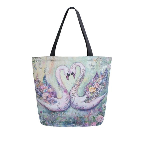 DIXRUYEE Tote Bag Women Weekender Travel Bag Shoulder Handbag Romantic Swans Amongst Flowers Printed
