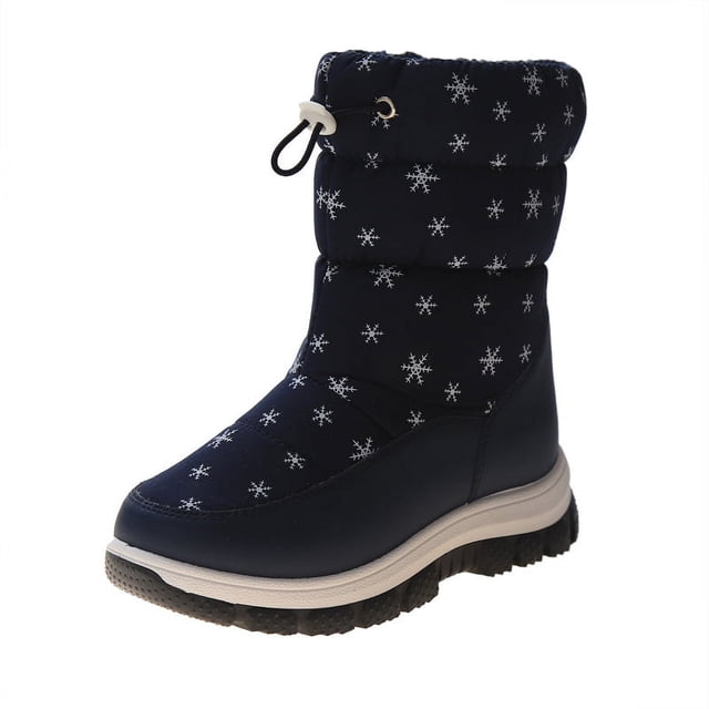 Botas de nieve de invierno para niños, con copos de nieve, de tubo alto, lindas botas de algodón de moda para niños, botas cálidas informales de fondo suave