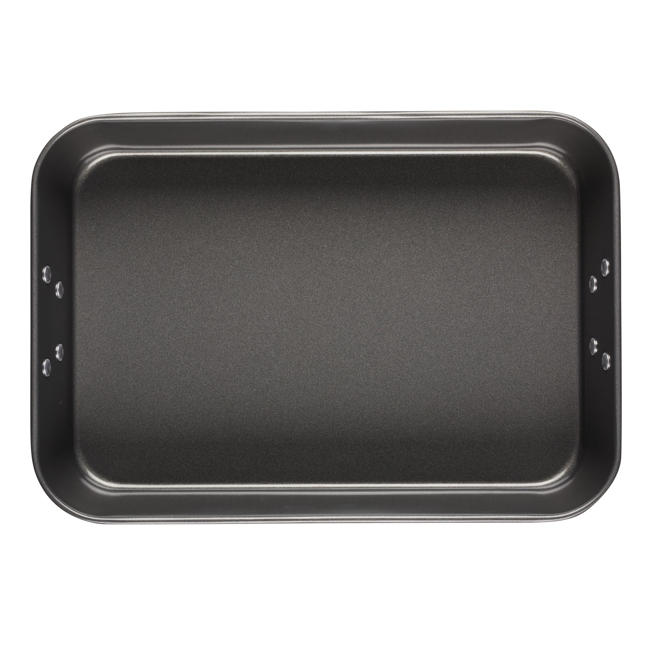 Farberware Bakeware Roasting Pan with Removable Flat Rack - 10.5x15 Inches, Dishwasher Safe, Oven-Safe to 450F, Non-Stick Finish, Gray