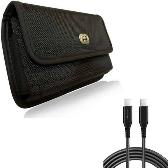 Rugged Case Belt Clip w PD Fast Charger Cord 10ft Long USB-C Cable for Samsung Galaxy A53 5G,A33 5G Phones - Holster Canvas Cover Pouch, Power Wire (Type-C to Type-C) Sync