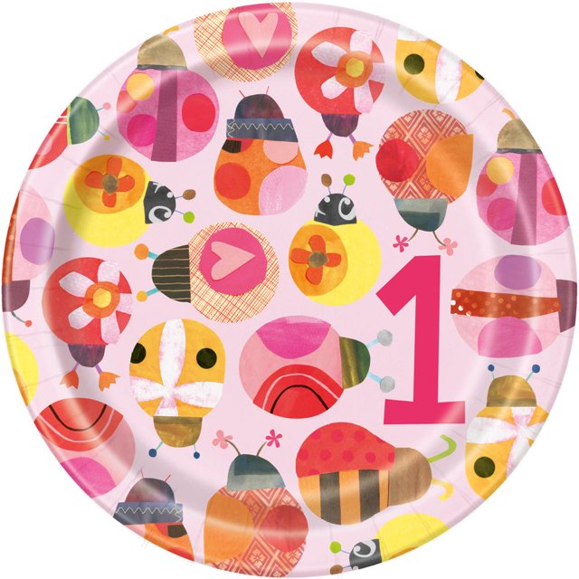 Unique Party - Platos para Fiesta Diseño Mariquita de Papel 1er Cumpleaños - Pack de 8 (Rosa)
