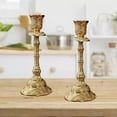 thumbnail image 4 of SIEYIO Set of 2 Taper Holders Vintage Metal Pillar Candlestick Holders Elegant Brass Stick Holders Decor Candelabra Set for Dining Table Centerpieces Wedding Home Decoration, 4 of 7