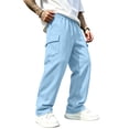 thumbnail image 2 of Resicozy Cargo Pants for Men Stretch Sweatpants Elastic Drawstring Casual Workout Joggers Hiking Tactical Pants with Pockets Light Blue 2XL, 2 of 8
