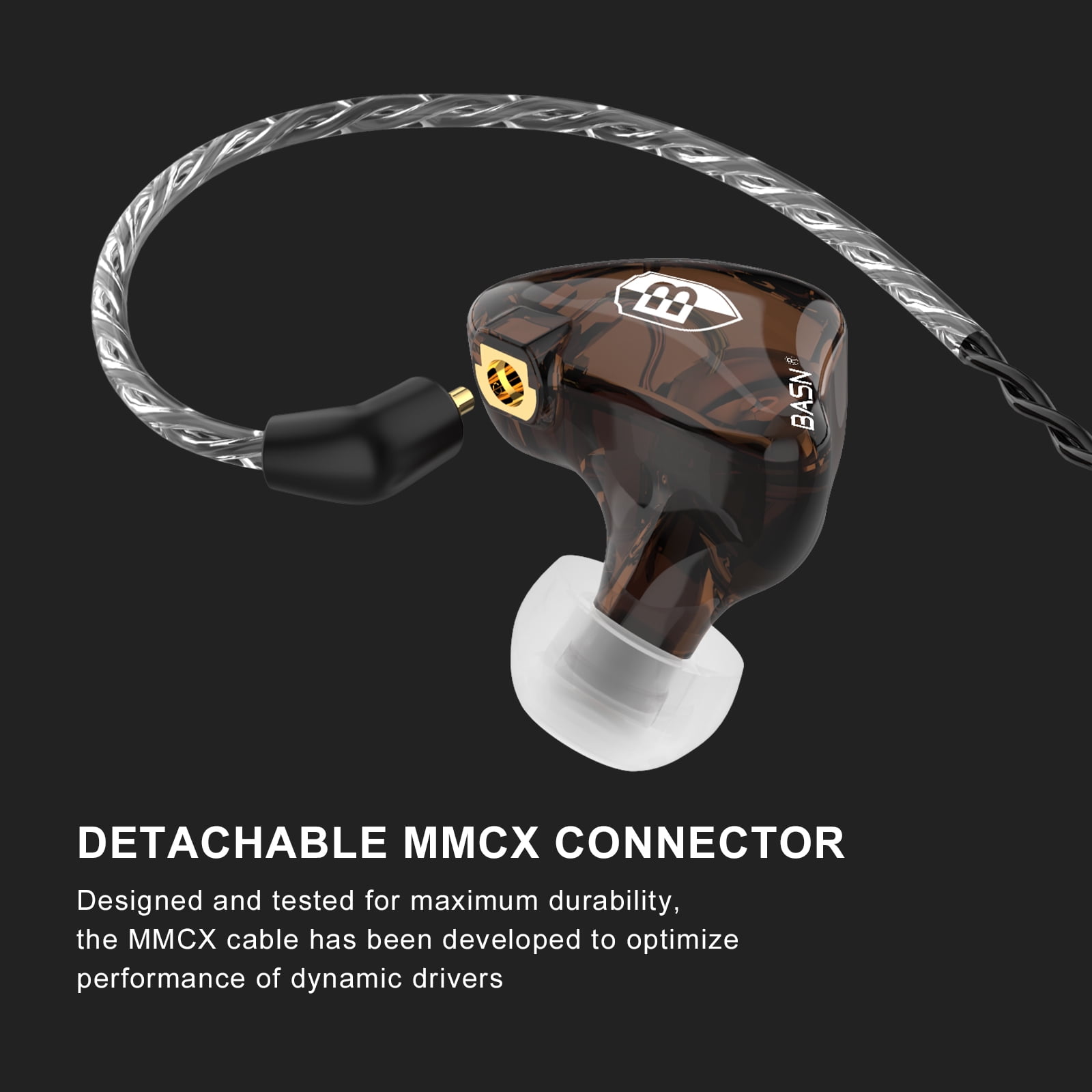 BASN Bsinger PRO In-Ear Monitors Headphones with Hybrid Dynamic Dual Drivers Two Detachable MMCX Cables Musicians IEM Earbuds Earphones(Brown)
