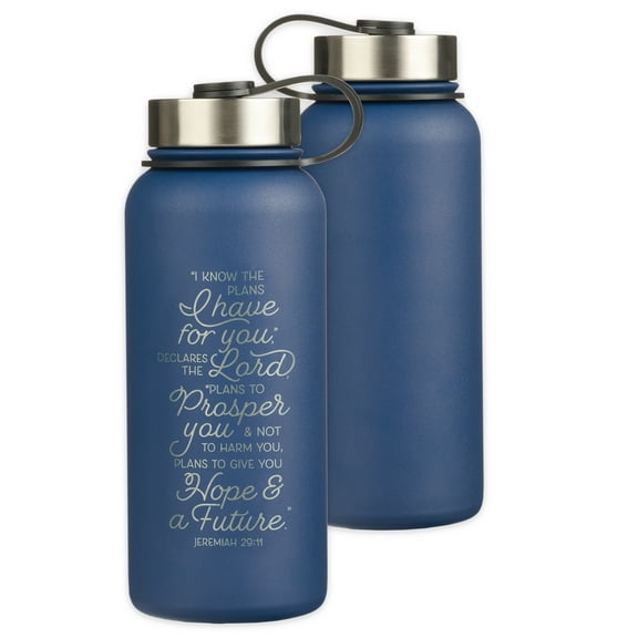 Christian Art Gifts Large Stainless Steel Double Wall Vacuum Sealed Insulated Water Bottle for Women, Men & Grads: I Know the Plans - Jer. 29:11 Inspiring Bible Verse, Leak/Spill-proof, Blue, 32 oz.