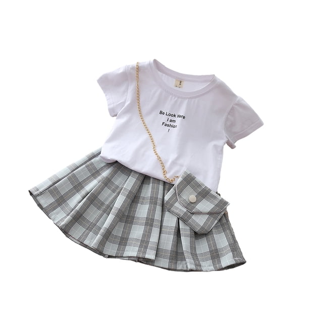 Minnieouse Camiseta de manga corta de verano para niña, conjunto de con cintura elástica, fiesta de viaje, banquete, evento, niños, Tops, conjuntos de ropa Gris 130cm
