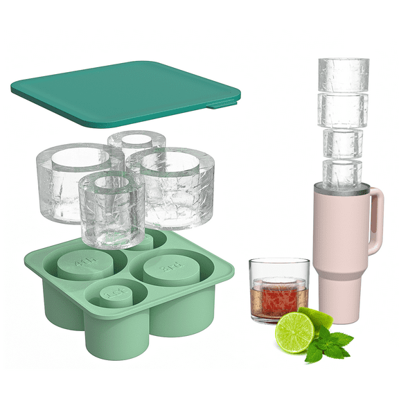 O2frepak Ice Cube Tray for 20-30-40oz Tumbler Cup,Large Silicone Ice Mold With Lid,Chilling Cocktails,Whiskey,Drinks,Coffee,Tea(Green)