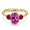 thumbnail image 3 of Gem Stone King 10K Yellow Gold Pink Created Sapphire and Red Created Ruby Engagement Ring for Women | 1.50 Cttw | Oval 9X7MM | Gemstone September Birthstone | Size 7, 3 of 6