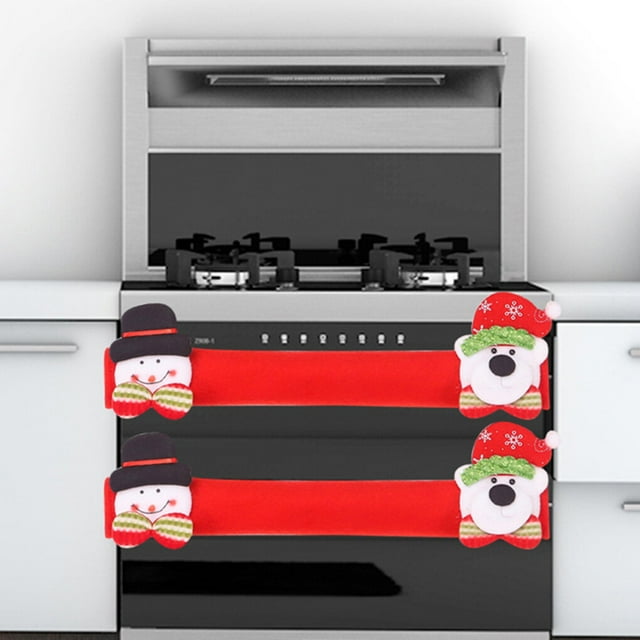 ziyahi 4pcs Christmas Microwave Oven Handle Protective Covers Xmas Fridge Kitchen Refrigerator Door Handle Gloves