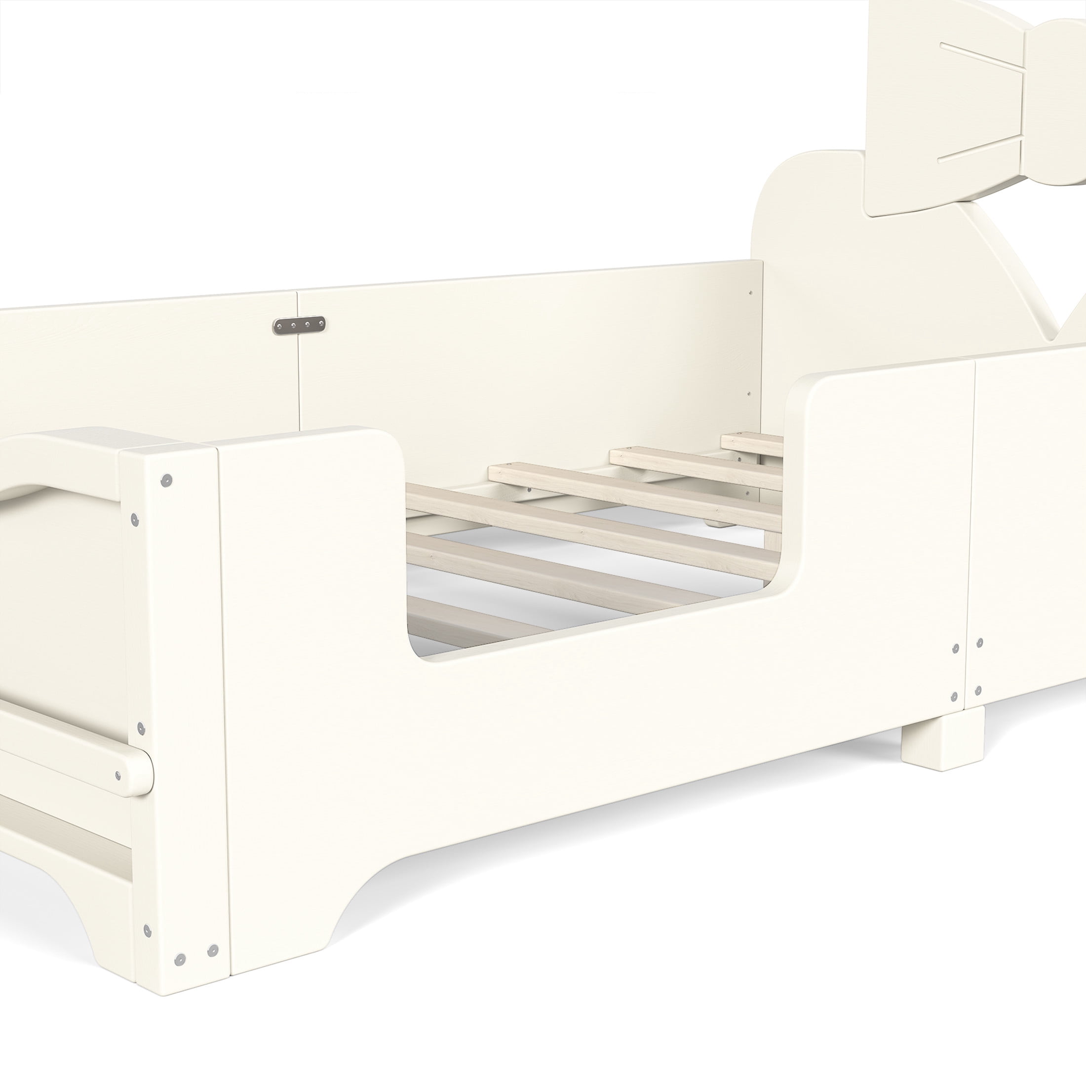 GDF Studio Twin Size Kids Platform Bed with Bowknot Headboard, Guardrails & Bookshelf, Beige