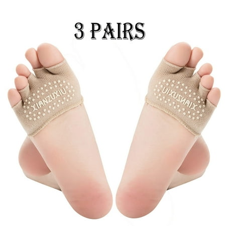 

GA 3 Pairs Women Invisible Yoga Sport Non Slip Open Toes Socks Half Grip Heel Five Finger Socks