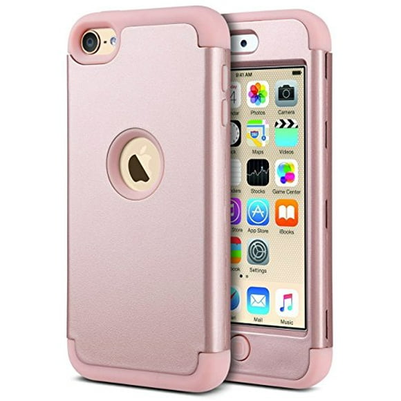 ULAK iPod Touch 7th Generation Case, iPod Touch 6 Case, Heavy Duty Shockproof High Impact Protective Case with Dual Layer Soft Silicone + Hard PC for Apple iPod Touch 7/6/5, Rose G