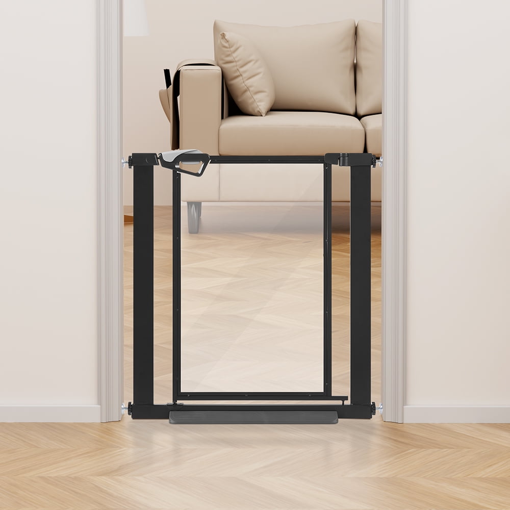 unipaws Clear Dog Gate for Doorway Stairs, One-Hand Opening Pet Gate, 29"-43" Pressure Mounted, Indoor/Outdoor Use, Black