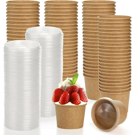 110 Pack 8 Oz Paper Soup Containers with Lids, Disposable Kraft Paper Food Cups,Heavy Duty To Go Soup Container Dessert Cup Bowls for Ice Cream, Yogurt, Cold and Hot Foods