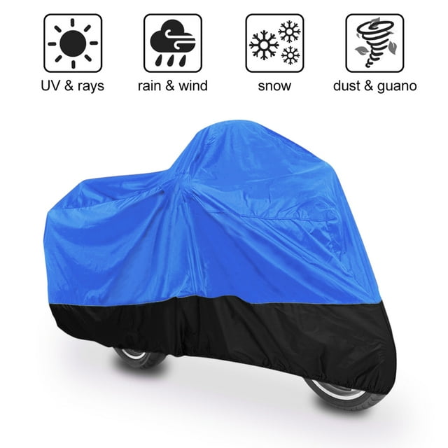 Unique Bargains Housse de Moto L 190T Noir Bleu Imperméable Polyester Extérieur Protection UV