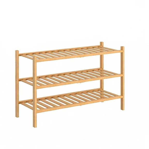 3-Tier Bamboo Shoe Rack, Natural Bamboo Shoe Storage Organizer, Stackable Shoe Shelf for Entryway, Bedroom, Bathroom (Natural)