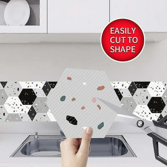 10pcs Hexagon Terrazzo Stickers Floor & Wall Tiles Sticker Decors Home Art Decal