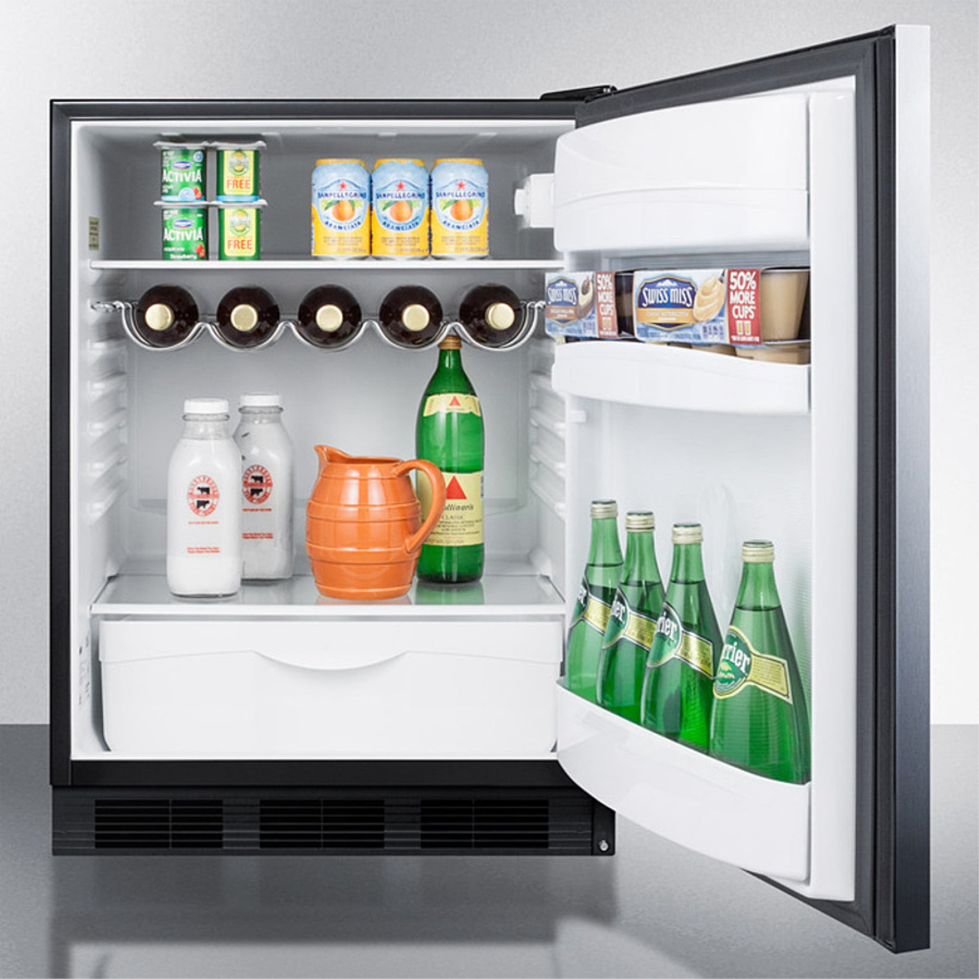 Freestanding residential counter height all-refrigerator, auto defrost w/stainless steel door, horizontal handle and black cabinet