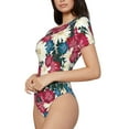 thumbnail image 2 of KLL Women 's Crew Neck Bodysuit Jumpsuits Beautiful Flower Print Short onesies Stretch T Shirts, 2 of 7