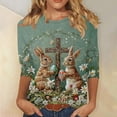 thumbnail image 2 of MuXiKeJi Clothes Kids Easter Shirt Womens Happy Easter Rabbit Tops Egg 3/4 Sleeve T-Shirt Tops Round Neck Fashion Blouse Trendy Work Clothes, 2 of 4