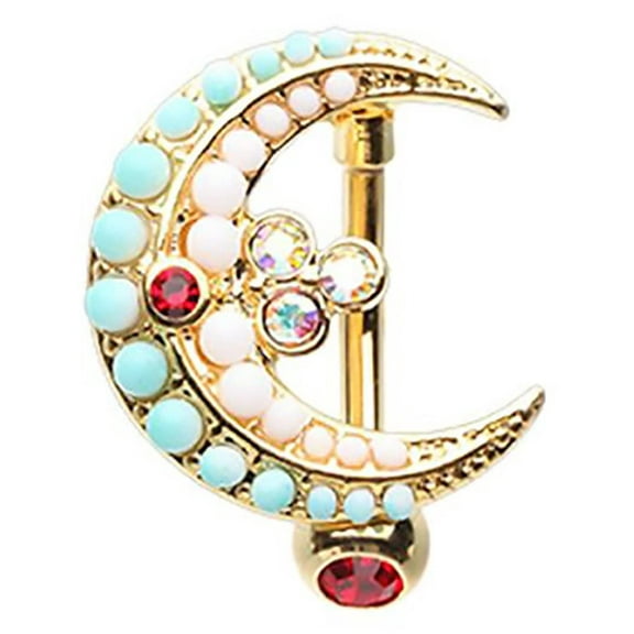 Body Accentz Belly Button Ring Moon Drop Top Down Reverse Navel Jewelry 14 gauge 3/8'' bar