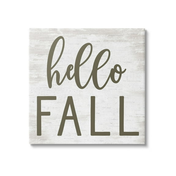 Rustic Hello Fall Typography Seasonal Phrase Sentiment Inspirational Graphic Art Gallery-Wrapped Canvas Print Wall Art