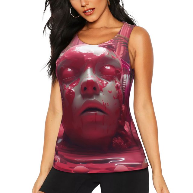 Fotbe Surreal Pink Headphones Blusas Sin Mangas para Mujer – Estilo Casual, Corte Suelto, Slim-Fit, Cuello Redondo Deportivo, Tops de Verano para Gimnasio y Yoga-XX-Large