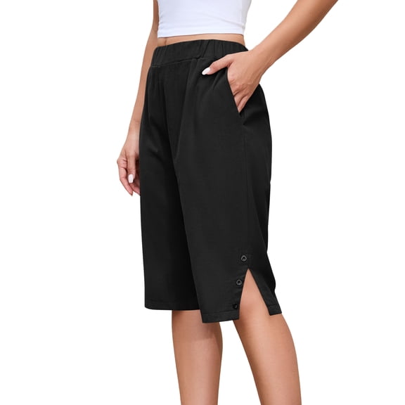 Livrdious Capri Pants for Women High Waisted Loose Capris Cotton Linen Womens Knee Length Bermuda Shorts with Pockets, S–5X