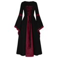 thumbnail image 1 of Huanglei Robe Femme Style Rétro Manches Trompette Longue Robe Vintage Longueur Médiévale Robe Gothique Femme, 1 of 4