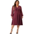 thumbnail image 3 of DARING DIVA Plus Size Swiss Dots Wrap V Neck Knee Length Dress 2X Burgundy, 3 of 6