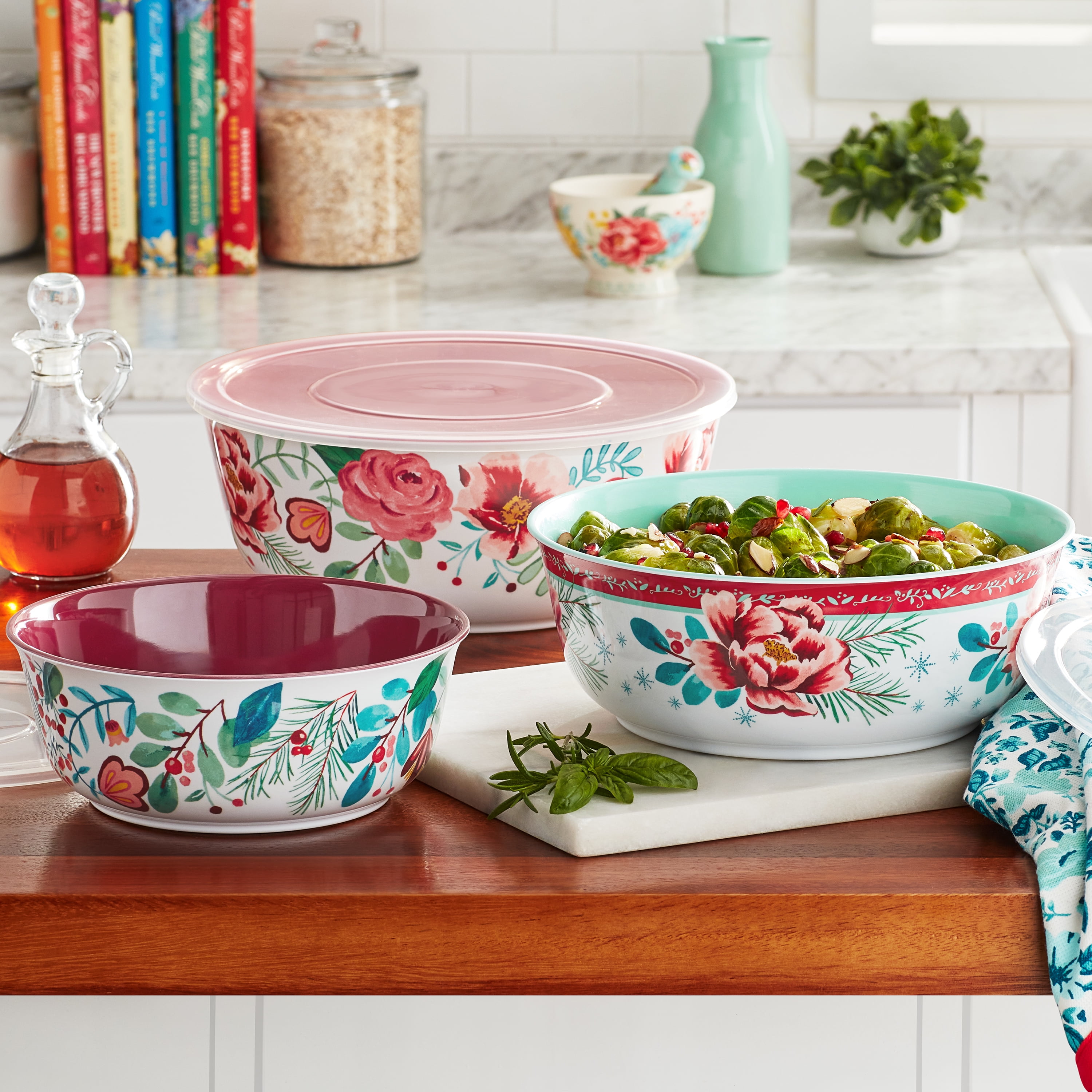 The Pioneer Woman Merry Meadow 6-Piece Melamine Serving Bowl Set with Lids