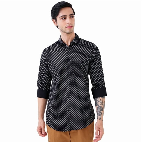 nick&jess Mens 97% Cotton 3% Stretch Printed Slim Flit Shirt