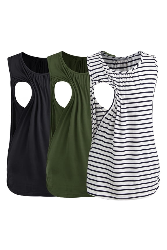 Women's Maternity Nursing Tank Top Ruched Breastfeeding Clothes 3-Pack